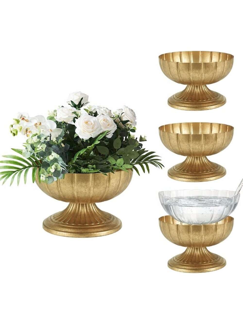 Elegant Vintage Gold Compote Vases - 8.5” x 5.4” for Wedding Centerpieces